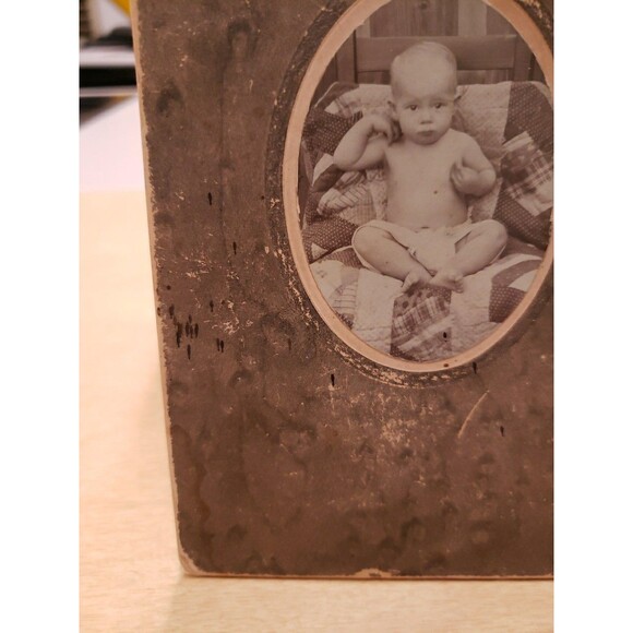 Antique Photo Cabinet Card Baby Wearing Diaper on Quilt c1880s Hands Near Head - Picture 4 of 11